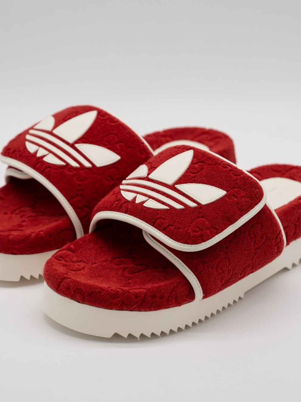 Gucci Adidas Men's Slide Sandals Red White GG Trefoil Logo size 10G 10.5 US